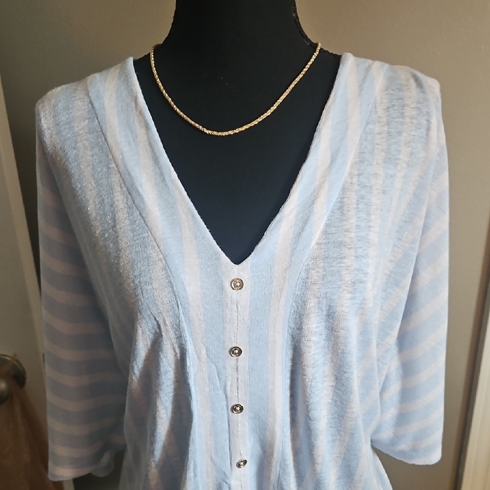 Light Blue Striped Button-Up Top